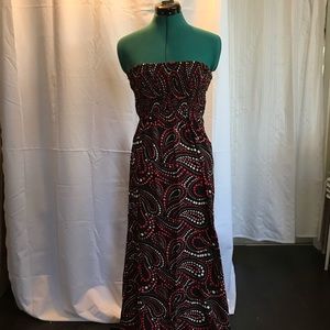 Strapless dress blk red pink white dot